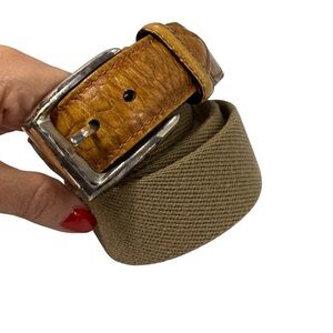Trafalgar canvas leather belt handcrafted in USA size 42-44.5”